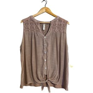 Women's Sleeveless Brown Lace Top